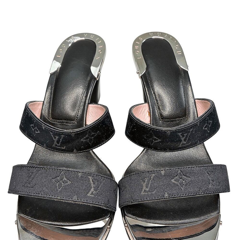 Louis Vuitton Monogram Fabric Mule Slide Sandals Block Heel EU 36 US 6 Authentic - Picture 4 of 14